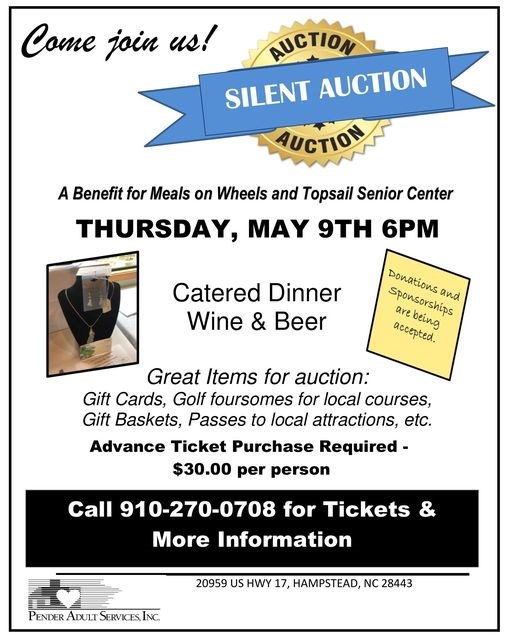 Silent Auction Catered Dinner, A Benefit for Meals on Wheels and Topsail Senior Center